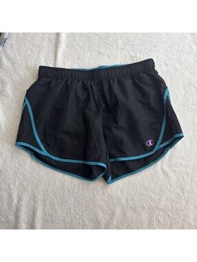 Champion PowerTrain Running Shorts Womens Size S Black Blue Athletic Gym Workout